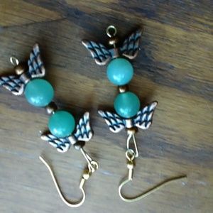 Earrings. Aventurine stone beads. Pewter wings